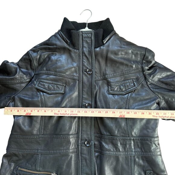 VTG Knoles & Carter Genuine Leather Longline Button Front Jacket 4XL Black - Picture 7 of 10